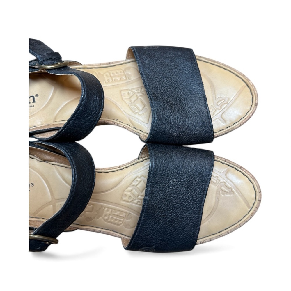 Born Black Leather Cork Wedge Sandals - Picture 5 of 15